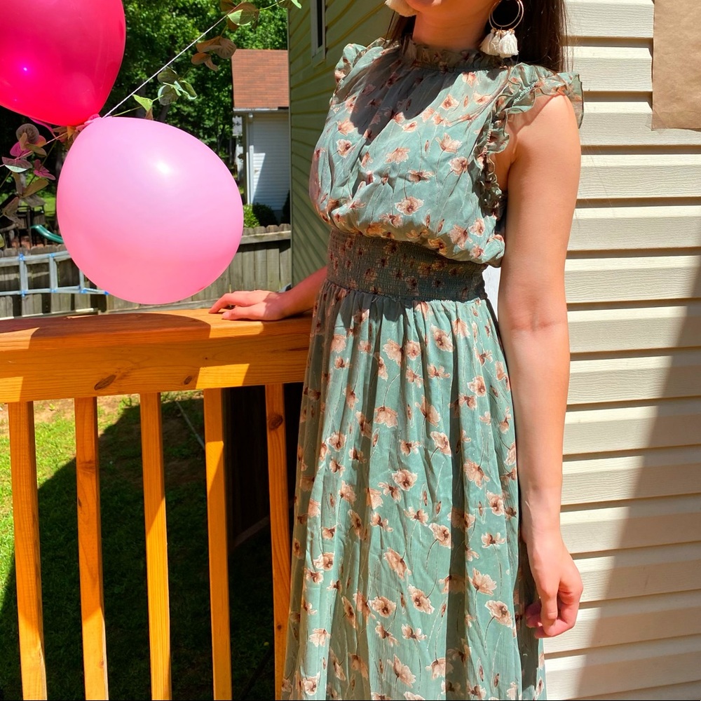 green dress w flower print